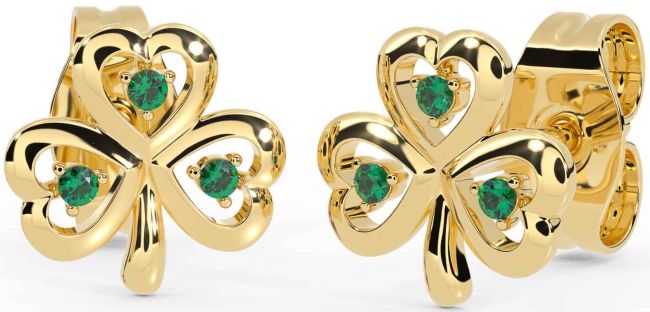 Emerald Gold Shamrock Stud Earrings
