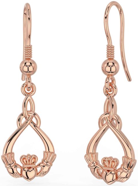 Rose Gold Silver Claddagh Dangle Earrings