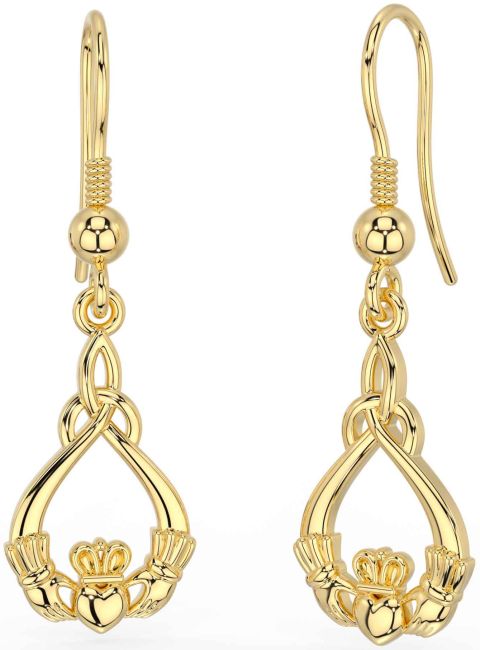 Gold Silver Claddagh Dangle Earrings