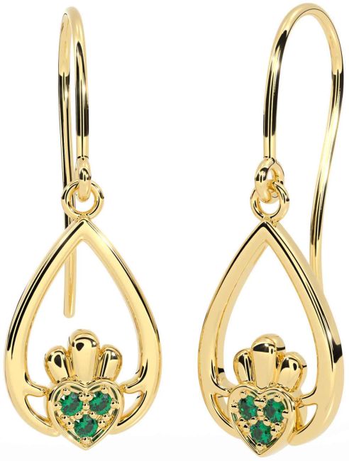 Esmeralda Oro Plata Claddagh Colgar Pendientes