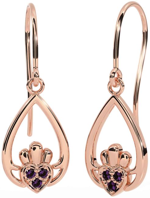 Alexandrite Rose Gold Claddagh Dangle Earrings