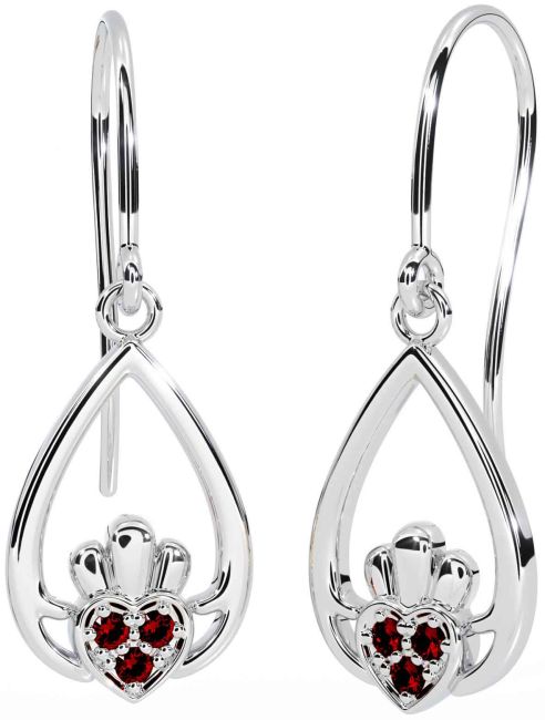 Granat Silber Claddagh Baumeln Ohrringe