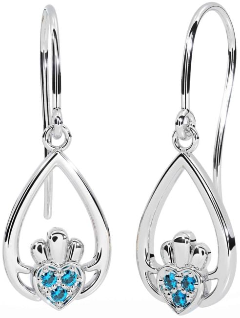 Topaz Silver Claddagh Dangle Earrings