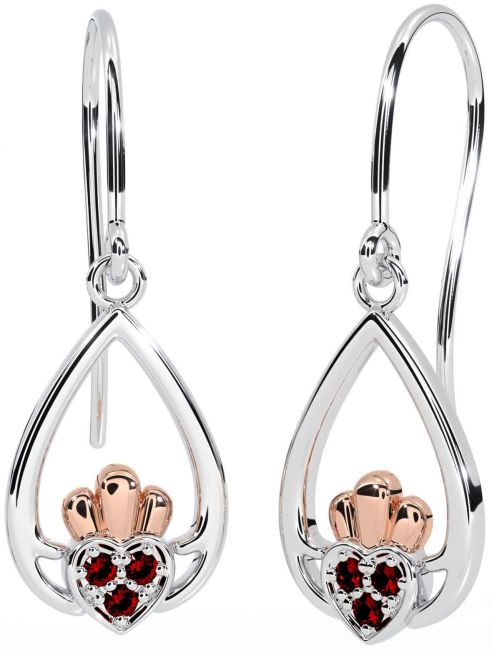 Granat Rose Gold Cercei de argint Claddagh Dangle