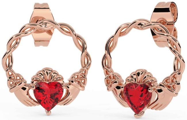 Ruby Rose Gold Celtic Claddagh Trinity Knot Stud Earrings