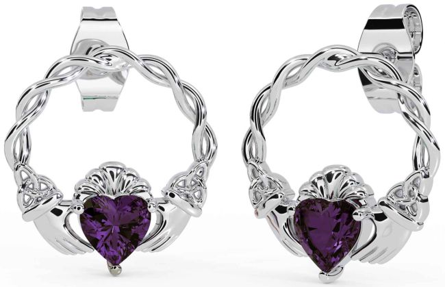 Alexandrite Silver Celtic Claddagh Trinity Knot Stud Earrings