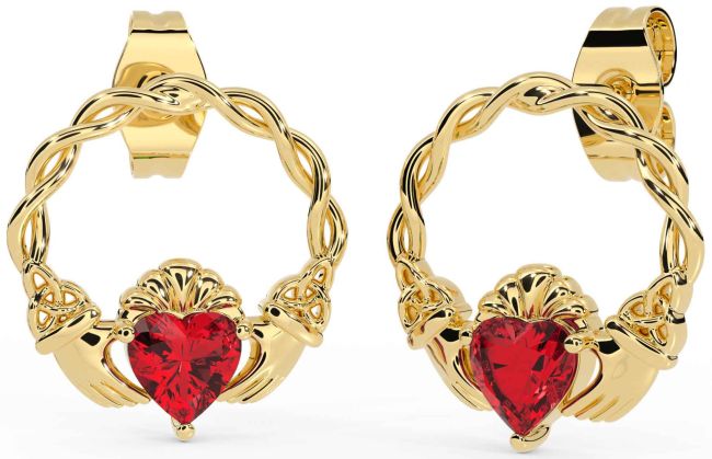 Rubin Gold keltisch Claddagh Dreieinigkeit Knoten Zucht Ohrringe