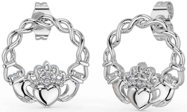 Silver Celtic Claddagh Dangle Earrings