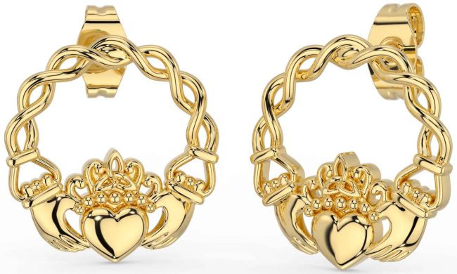 Gold Celtic Claddagh Dangle Earrings