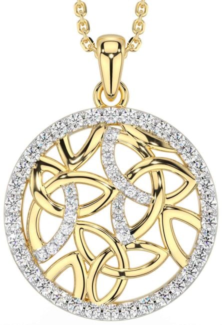 Diamond Gold Silver Celtic Trinity Knot Necklace