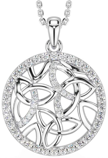 Diamond Silver Celtic Trinity Knot Necklace