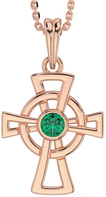 Emerald Rose Gold Silver Celtic Cross Necklace