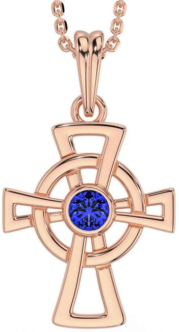 Sapphire Rose Gold Silver Celtic Cross Necklace