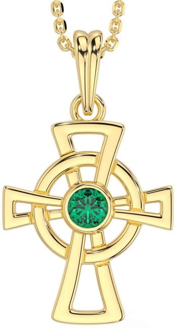 Emerald Gold Silver Celtic Cross Necklace