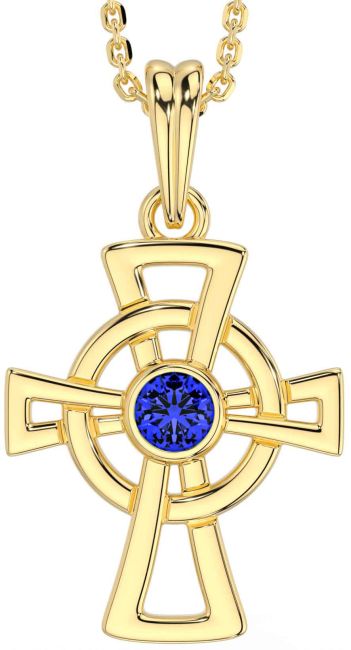 Sapphire Gold Silver Celtic Cross Necklace