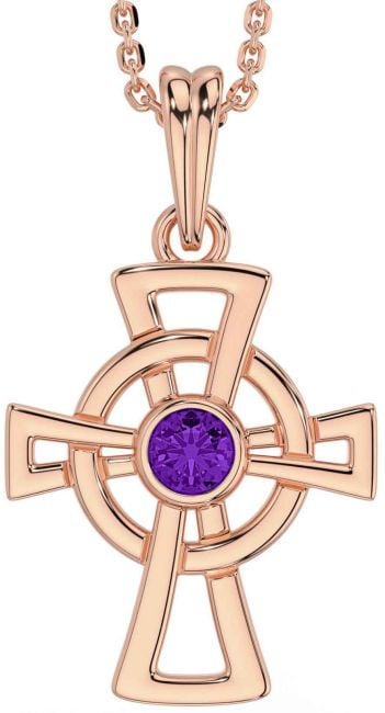 Amethyst Rose Gold keltisch Kreuzen Halskette