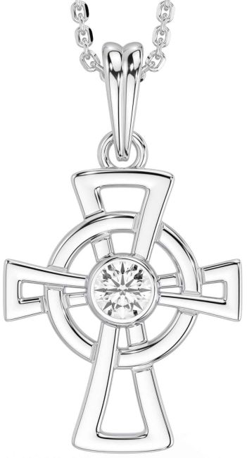 Diamond Silver Celtic Cross Necklace