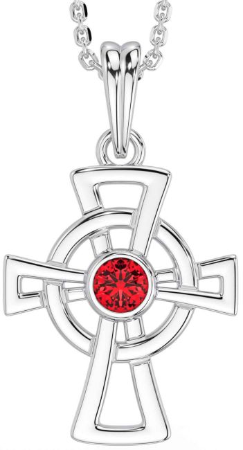 Ruby Silver Celtic Cross Necklace