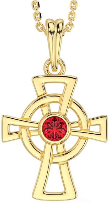 Ruby Gold Celtic Cross Necklace