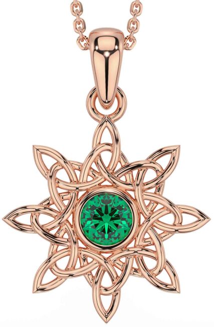 Emerald Rose Gold Silver Celtic Necklace