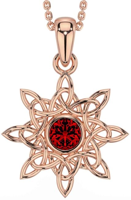 Garnet Rose Gold Silver Celtic Necklace