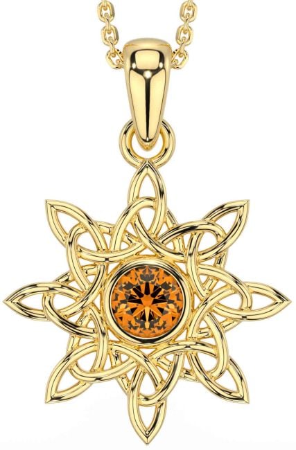Citrine Gold Silver Celtic Necklace