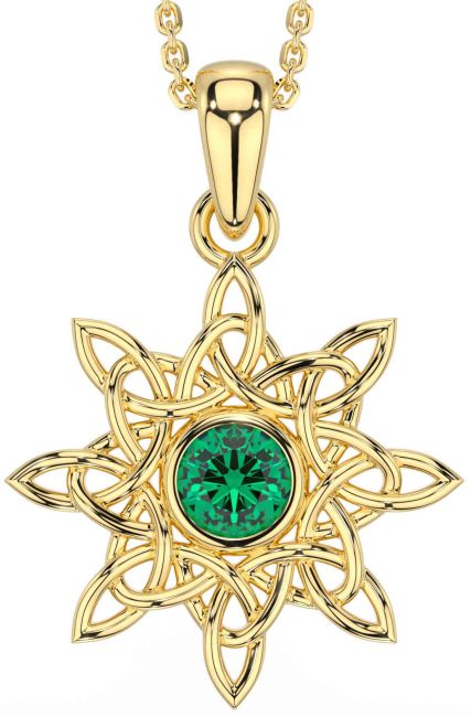 Emerald Gold Silver Celtic Necklace