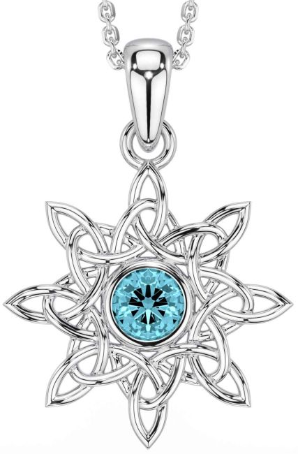 Aquamarine Silver Celtic Necklace