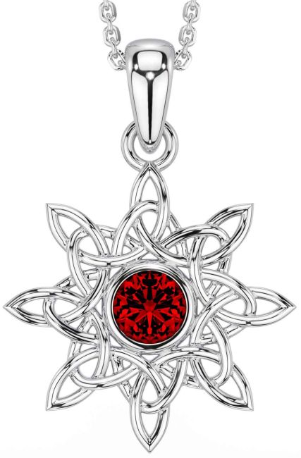 Garnet White Gold Celtic Necklace
