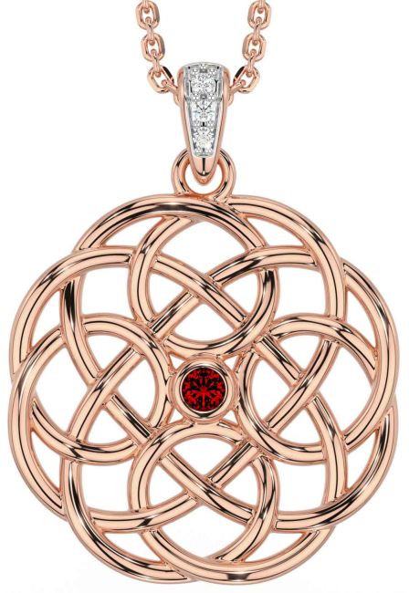 Diamond Garnet Rose Gold Silver Celtic Necklace