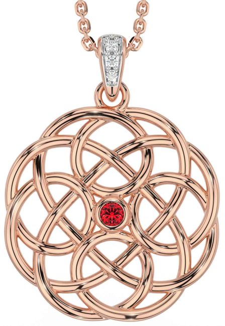 Diamond Ruby Rose Gold Silver Celtic Necklace