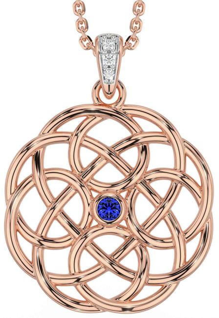 Diamond Sapphire Rose Gold Silver Celtic Necklace