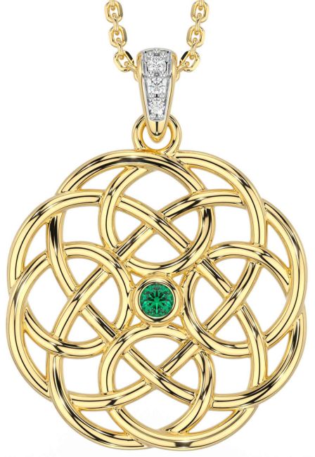 Diamond Emerald Gold Silver Celtic Necklace
