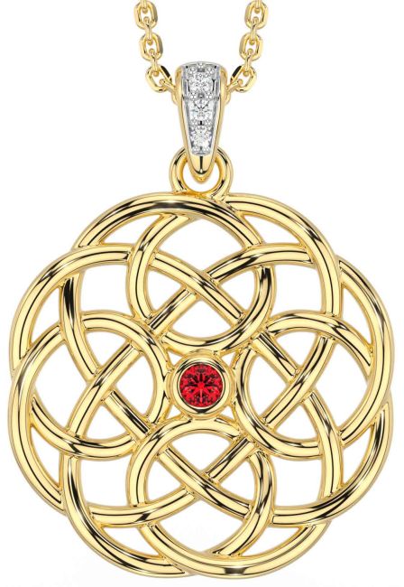 Diamond Ruby Gold Silver Celtic Necklace