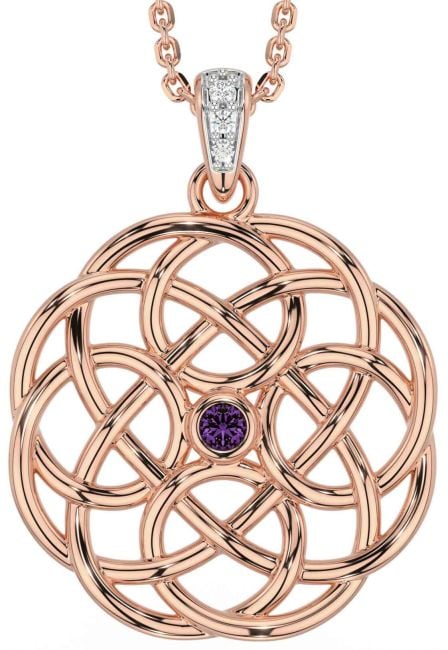 Diamond Alexandrite Rose Gold Celtic Necklace