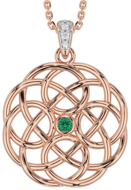 Diamond Emerald Rose Gold Celtic Necklace