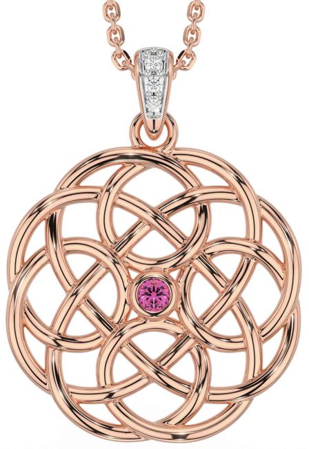 Diamond Pink Tourmaline Rose Gold Celtic Necklace