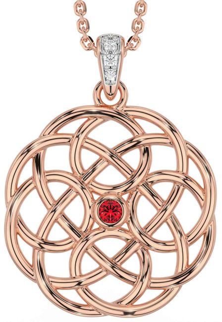 Diamond Ruby Rose Gold Celtic Necklace