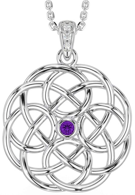 Diamond Amethyst Silver Celtic Necklace
