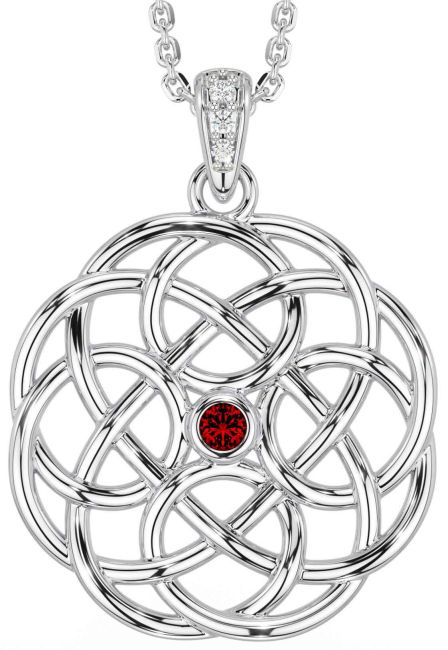 Diamond Garnet Silver Celtic Necklace