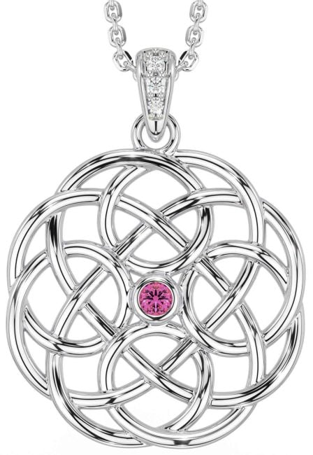 Diamond Pink Tourmaline Silver Celtic Necklace