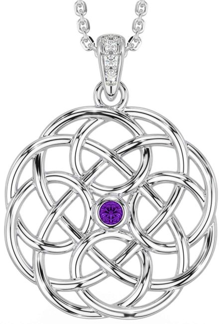 Diamond Amethyst White Gold Celtic Necklace