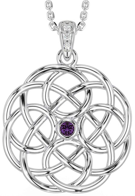 Diamond Alexandrite White Gold Celtic Necklace