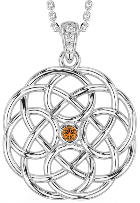 Diamond Citrine White Gold Celtic Necklace