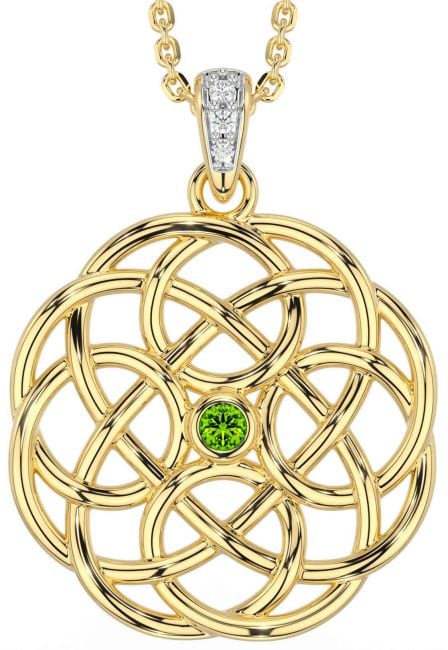 Diamond Peridot Gold Celtic Necklace