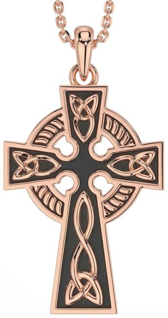 Rose Gold Silver Black Rhodium Celtic Cross Trinity Knot Necklace