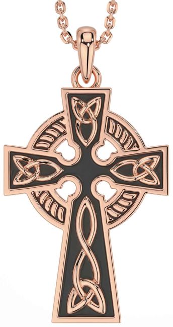 Rose Gold Black Rhodium Celtic Cross Trinity Knot Necklace