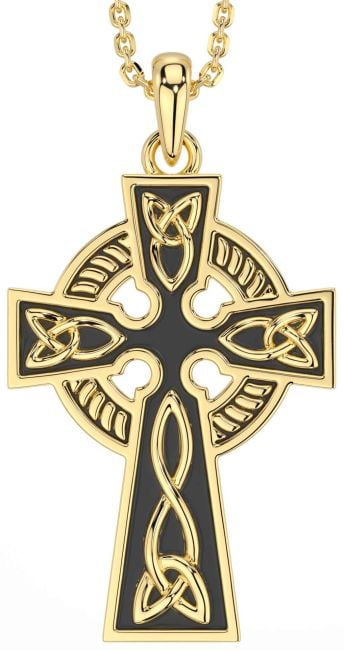 Gold Black Rhodium Celtic Cross Trinity Knot Necklace