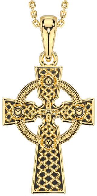 Gold Silver Black Rhodium Celtic Cross Necklace