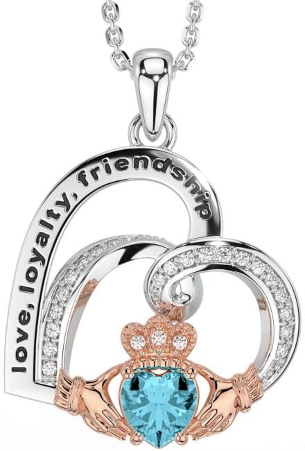 Diamond Aquamarine Rose Gold Silver Celtic Claddagh Heart Irish 